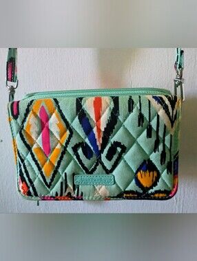 Vera Bradley Aqua Quilted Purse With Crossbody Straps Multicolor Geometric Print